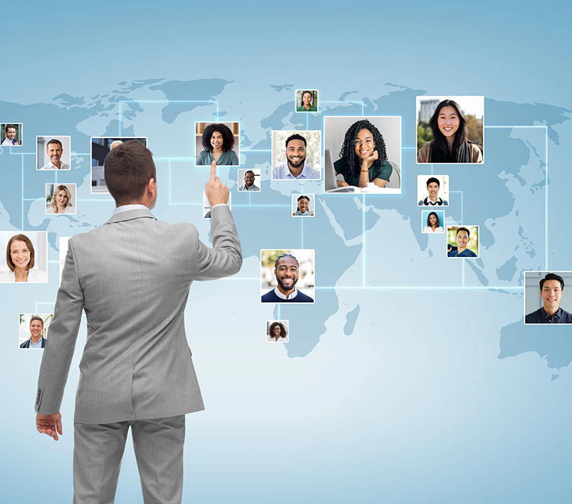 Man pointing to people